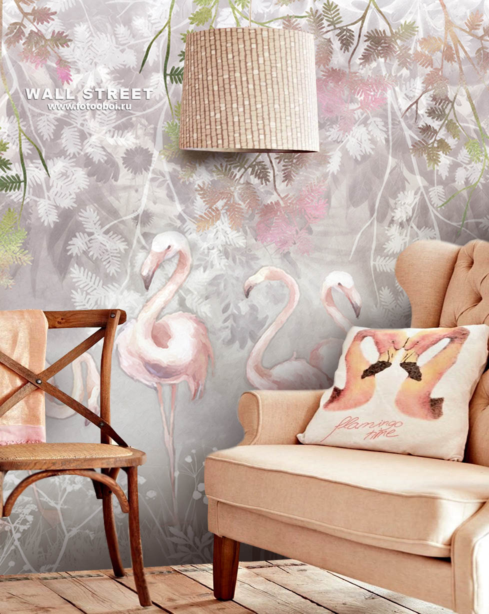 Фреска Фламинго в интерьере